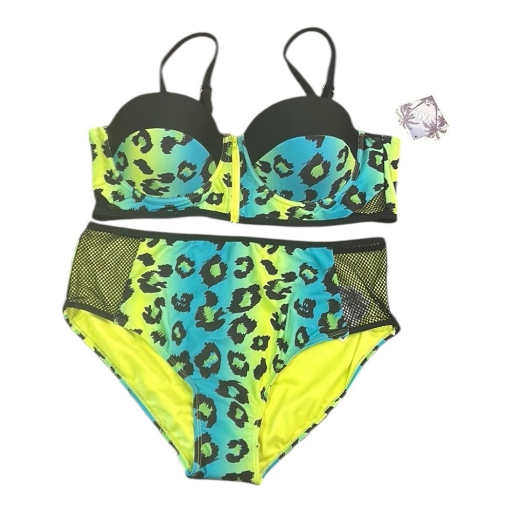 YMI Lime Leopard Print Two Piece Bathing Suit 3X NWT